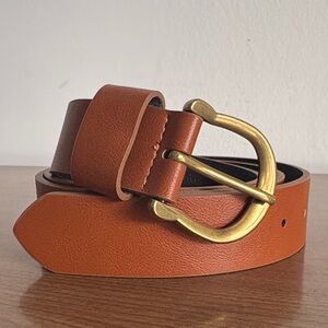Stylish Brown Leather Belt with Brass Buckle
